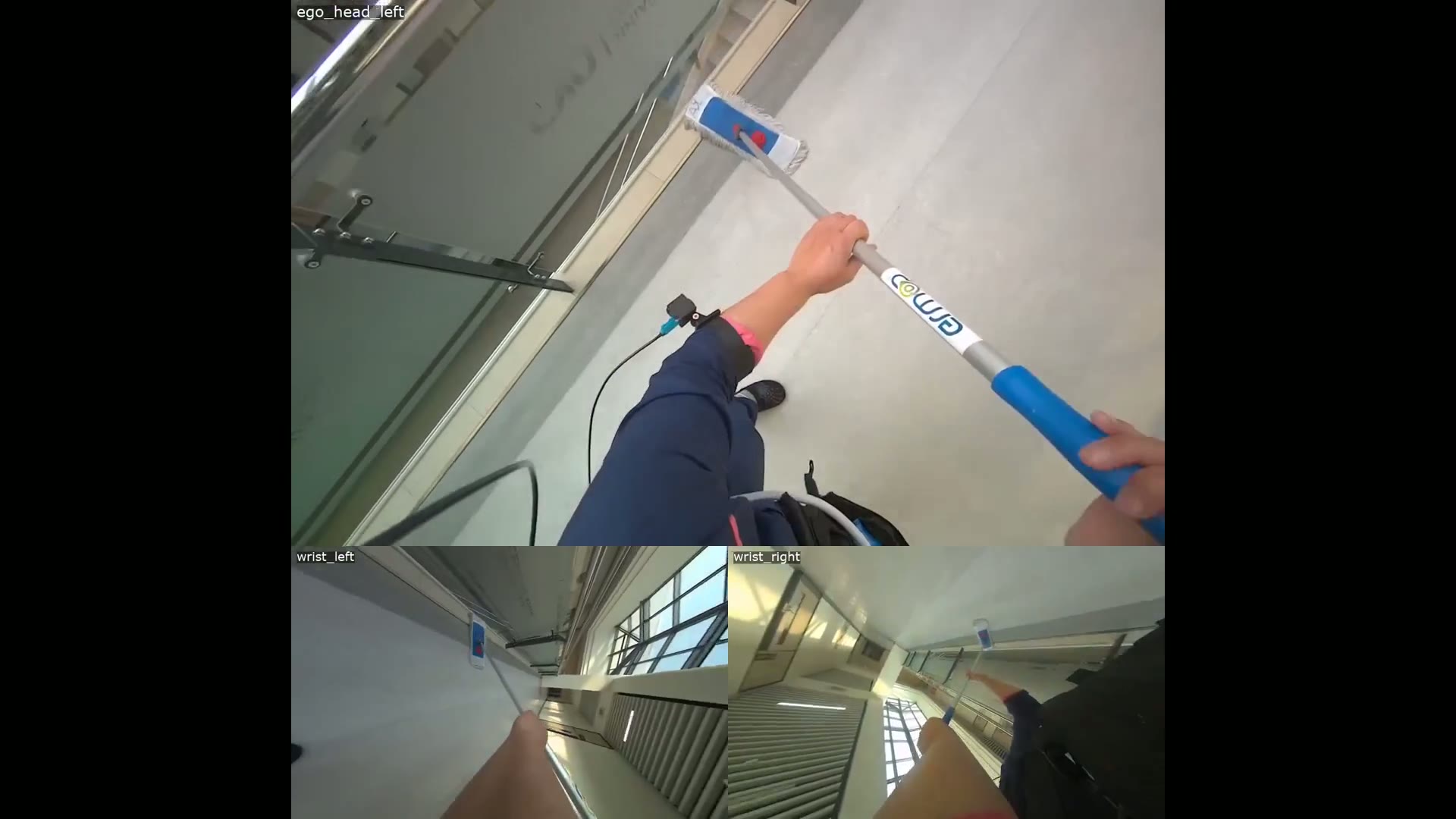Still from a Mopping Floor recording — stereo egocentric hospital capture